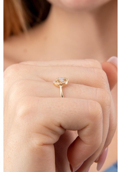 14 Ayar Altın Taşlı Beyaz Mineli Kelebek Yüzük fırsatları