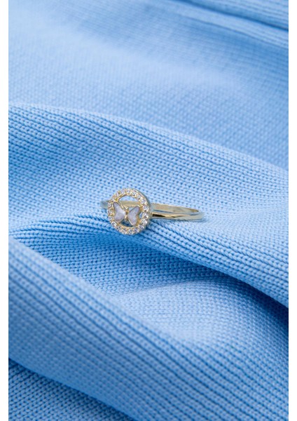 14 Ayar Altın Taşlı Beyaz Mineli Kelebek Yüzük indirimleri