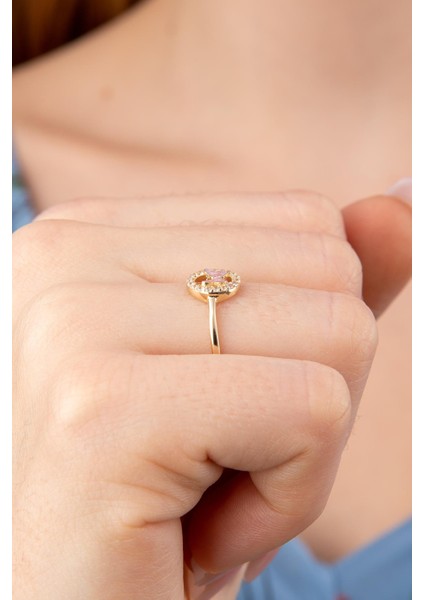 14 Ayar Altın Taşlı Pembe Mineli Kelebek Yüzük fırsatları