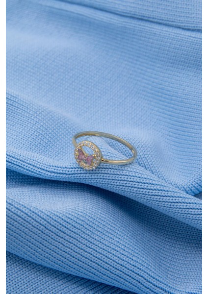 14 Ayar Altın Taşlı Pembe Mineli Kelebek Yüzük indirimleri