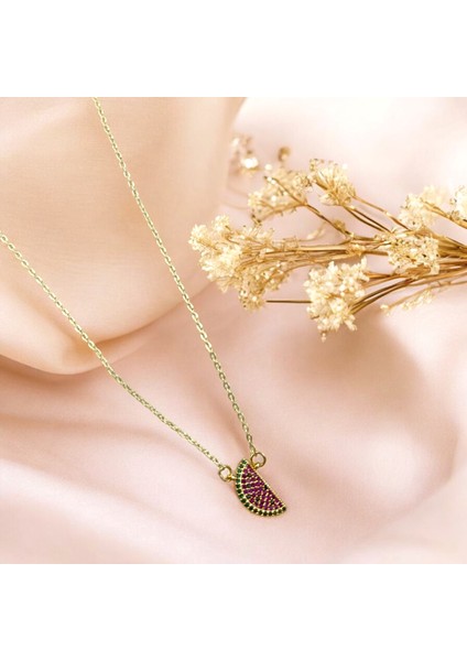 Mini Zirkon Taşlı Karpuz Figürlü Kararmaz Kolye