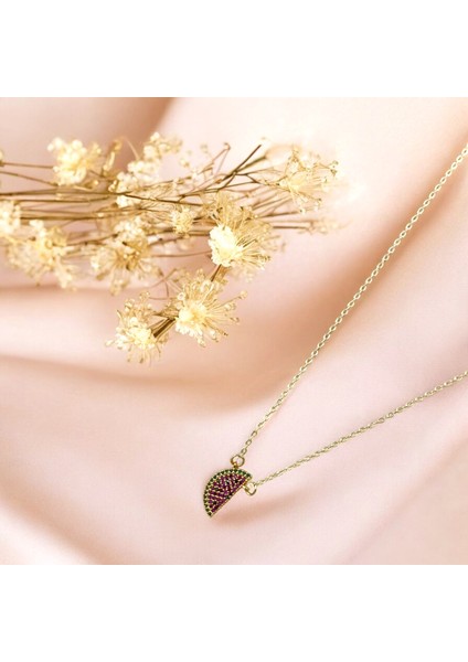 Mini Zirkon Taşlı Karpuz Figürlü Kararmaz Kolye modelleri