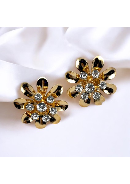 Zirkon Taşlı Gold Çiçek Model Küpe fiyatları