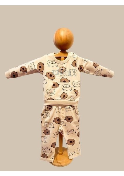 Erkek Bebek Ayıcık Desenli Pamuklu Eşofman Takım