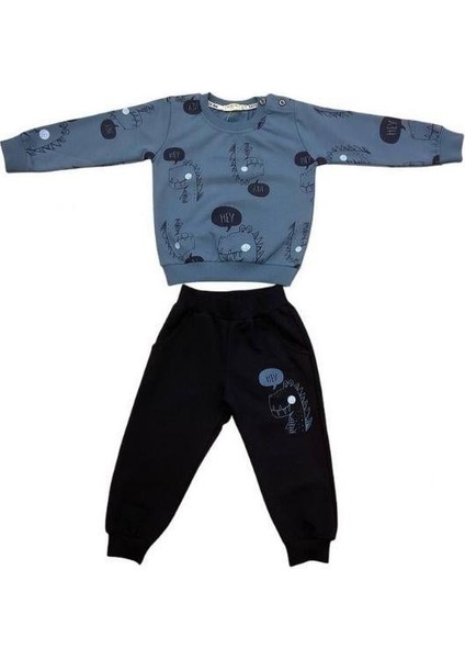 Erkek Bebek Dinazor Baskılı Pamuklu Eşofman Takım