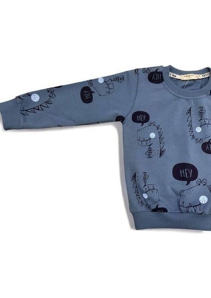 Erkek Bebek Dinazor Baskılı Pamuklu Eşofman Takım fırsatları
