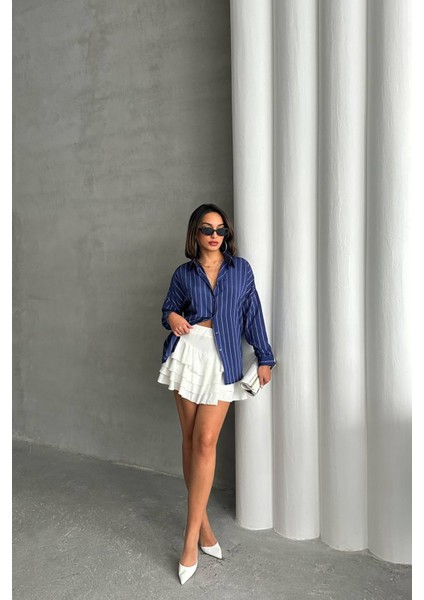 Kadın Çizgili Oversize Likralı Gömlek NBG075 fiyatları