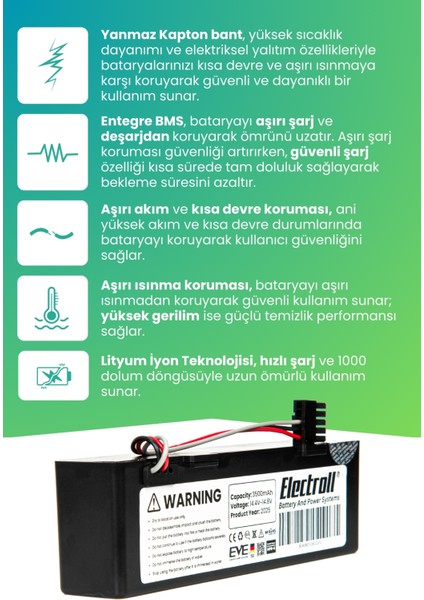 Viomi Se Vacuum Cleaner Uyumlu Batarya (Ultra Yüksek Kapasite) 3500MAH Kutulu Robot Süpürge Batarya modelleri