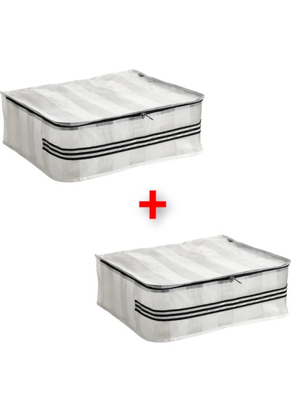 2 Adet Fermuarlı Hurç 55 x 49 x 19 cm İkea 2'li Set Yatak Altı Saklama Düzenleme Kutusu Beyaz Hurc