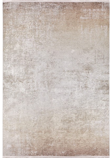 Bej Salon&yolluk Dijital Baskılı Makinede Yıkanabilir Kaymaz Taban Saçaklı Halı HA270