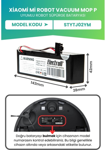Xiaomi Mi Robot Vacuum Mop P Uyumlu Batarya (ULTRA YÜKSEK KAPASİTE) 3500MAH Pil Robot Süpürge Bataryassı fiyatları