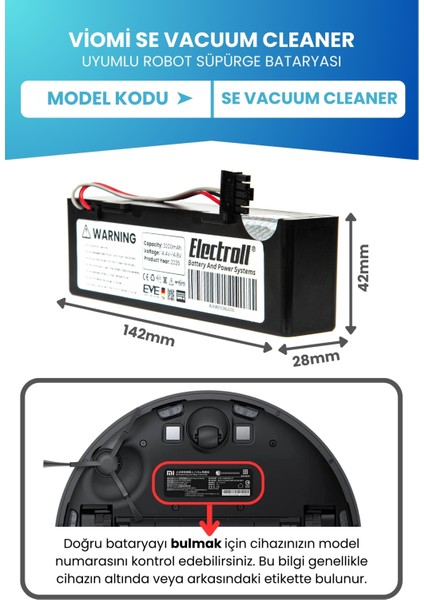 Viomi Se Vacuum Cleaner Uyumlu Batarya (Orjinal Kapasite) 3200MAH Pil Kutulu Robot Süpürge Bataryası fiyatları