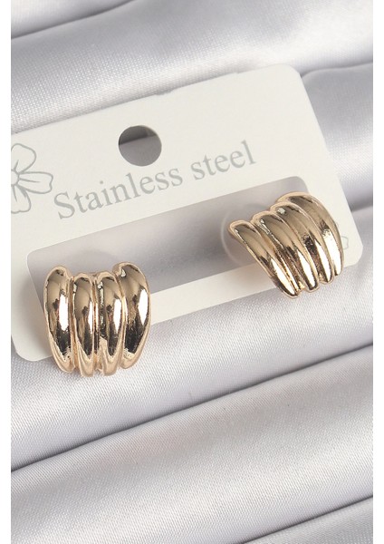 Pirinç Gold Renk İşlemeli Yarım Halka Model Kadın Küpe