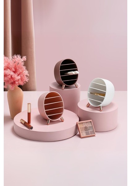 Makeup Organizer, Ruj, Rimel, Oje Düzenleyici, Makyaj Organizeri Mini, 14 X 14 cm, Kahverengi