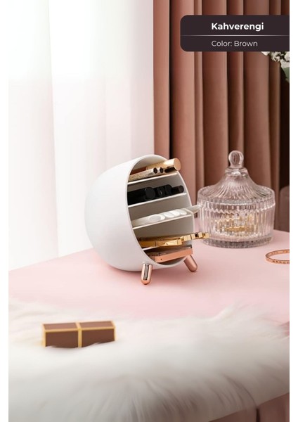 Makeup Organizer, Ruj, Rimel, Oje Düzenleyici, Makyaj Organizeri Mini, 14 X 14 cm, Kahverengi modelleri