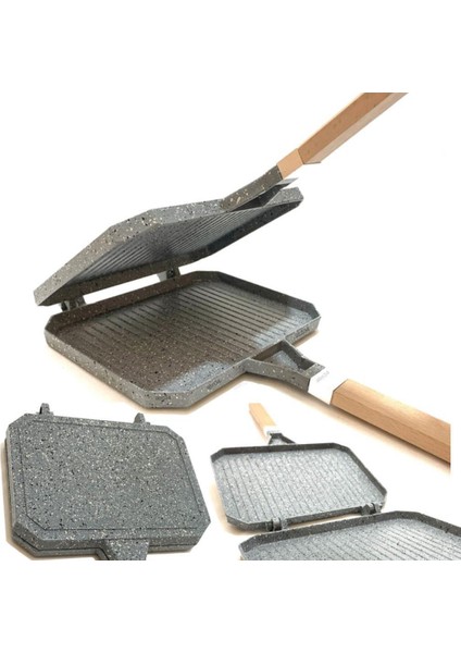 Döküm Alüminyum Içi Teflonlu Tostmatik Ocak Üstü Tost Makinesi Soba Ateş Üstü Sağlıklı Izgara Grill