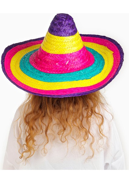 Sombrero Meksika Şapkası Renkli Örme Hasır Çocuk Boy