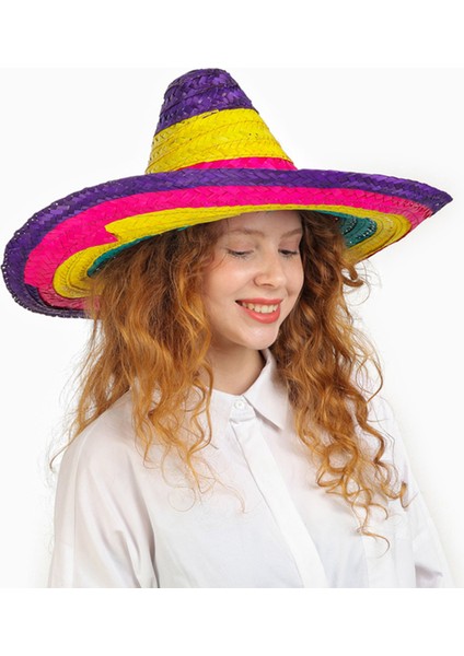 Sombrero Meksika Şapkası Renkli Örme Hasır Çocuk Boy