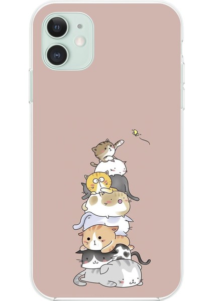 Apple iPhone 11 Uyumlu Şeffaf Kılıf Kedişler 1 Tasarımlı