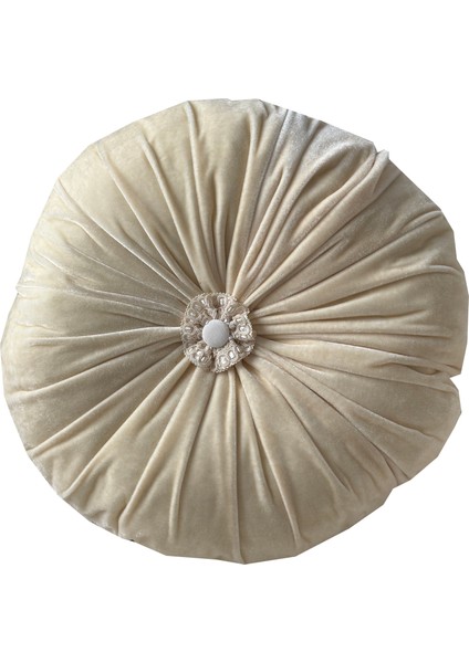 Yastıkminder Ipek Kadife Krem Düğmeli Çapı 43X12 cm Yuvarlak Silindir Yastık