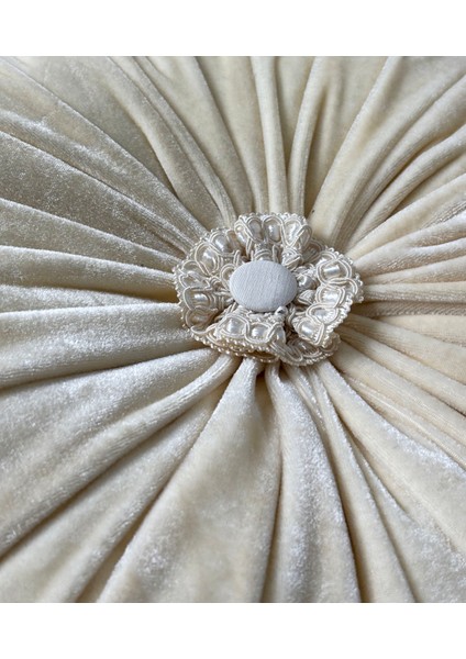 Yastıkminder Ipek Kadife Krem Düğmeli Çapı 43X12 cm Yuvarlak Silindir Yastık modelleri