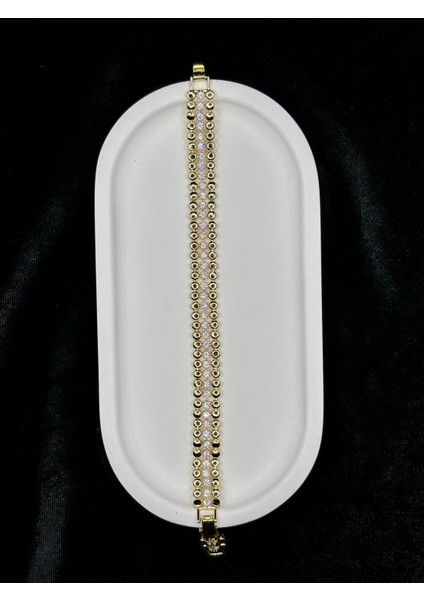 Xupıng Jewelry Altın Kaplama Zirkon Taşlı Çift Sıra Bileklik