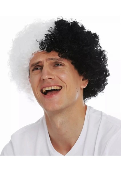 Siyah Beyaz Kıvırcık Afro Bonus Peruk Taraftar Bonus Saç