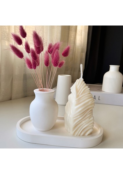 Minimal 3’lü Dekoratif Set | Vazo, Tabak ve Yaprak Figürlü Mum