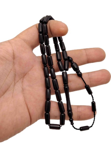 Siyah Kesme Kesim Sistemli Toz Kehribar Tesbih