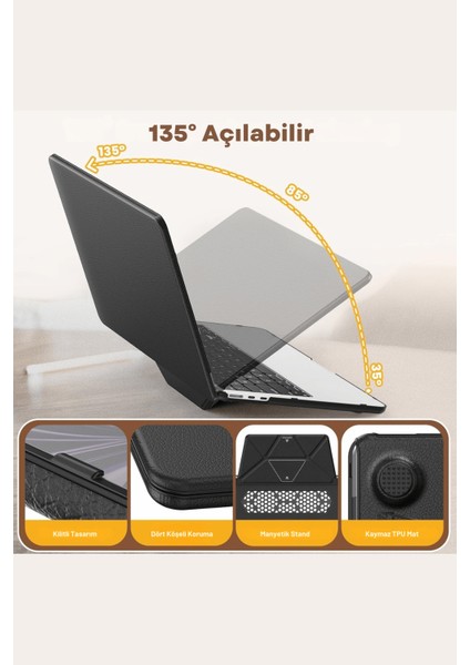 Apple Macbook Air 15 Uyumlu 15.3 Inç Standlı Ince Lüks Koruyucu Deri Kılıf fırsatları