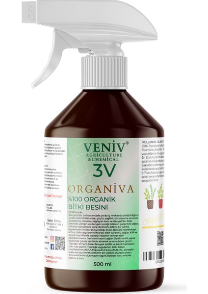 3V Organiva %100 Organik Bitki Besleyici-Çiçeklendirici+Dal ve Tomurcuk Destek Besini 500 ml