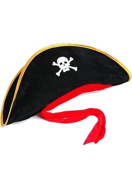 Yetişkin Boy Kadife Jack Sparrow Denizci Kaptan Jack Korsan Şapkası 50X20 cm
