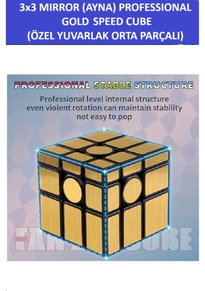 3x3 Golden Mırror Yuvarlak Parçalı Ayna Küp -Zeka Küpü - Profesyonel Speed Cube - Sabır Küpü -