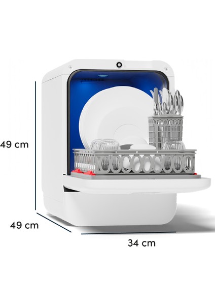Tezgahüstü Su Bağlantısı Gerektirmeyen Mini Bulaşık Makinesi, Siyah - Parlak Gümüş fırsatları