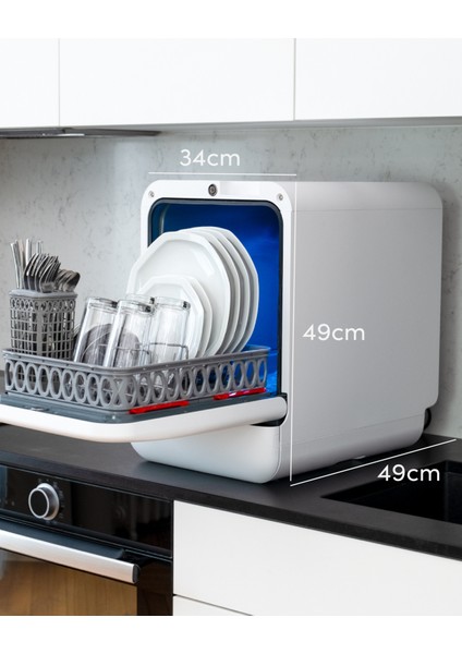 Tezgahüstü Su Bağlantısı Gerektirmeyen Mini Bulaşık Makinesi, Siyah - Parlak Gümüş indirimleri