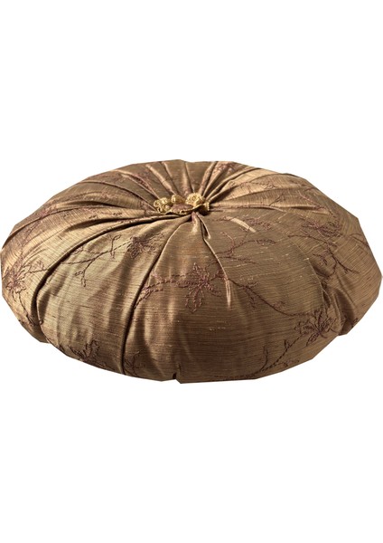 Şantuk Tafta Kahve Renk Nakışlı Kumaş Çapı 42 x 10 cm Silindir Yuvarlak Yastık