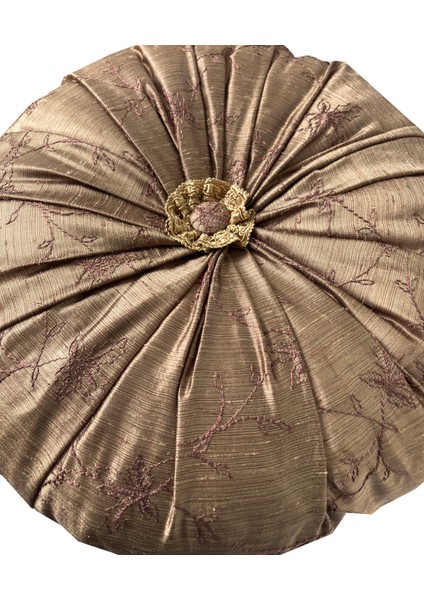 Şantuk Tafta Kahve Renk Nakışlı Kumaş Çapı 42 x 10 cm Silindir Yuvarlak Yastık