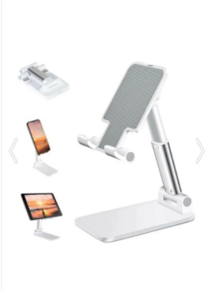 Masa Üstü Tablet ve Telefon Tutucu Stand 2 Kademeli Uzunluk Ayarlı Beyaz