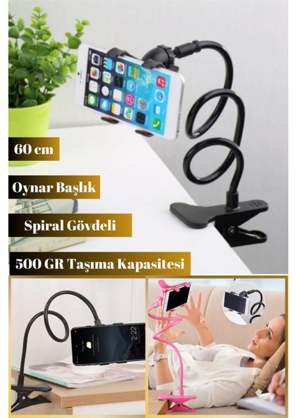 60 cm Spiral Gövdeli Multifonksiyonel Oynar Başlıklı Akrobat Telefon Tutucu fiyatları