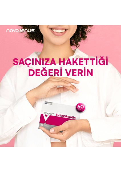 Novoart Biotin & Keratin (Hidrolize Kolajen, Bitkisel Ekstreler, Çinko, Vitaminler) Saç Vitamini 60 Tablet