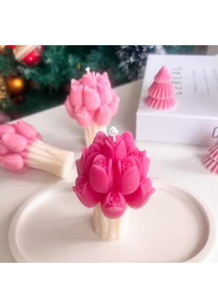 Pembe Beyaz Lale Buketi Çiçek Kokulu Soya Mum modelleri