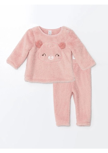 Baby Pembe Uzun Kollu Nakışlı Pelüş Kız Bebek Pijama Takımı
