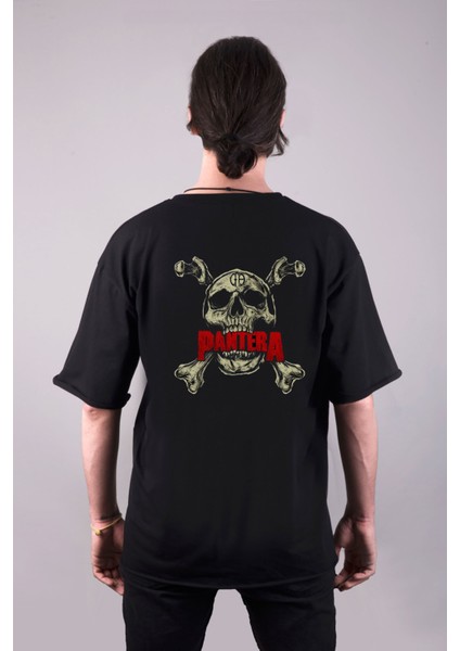Pantera Müzik Grubu Baskılı Oversize Kalıp Bisiklet Yaka Siyah Tişört T-Shirt