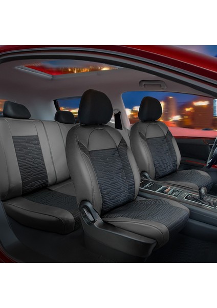 fiat Stilo Deri Detaylı Süet Oto Koltuk Kılıfı Ön Arka Set Premium Tasarım Siyah Fs