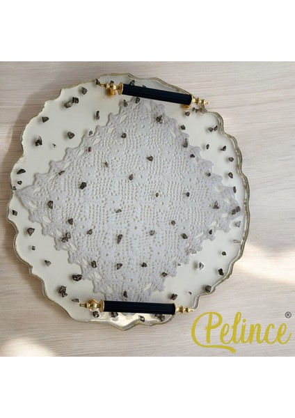 Epoksi Reçine Dantelli Tepsi - Dantelli Siyah Taşlı - Çapı: 30 cm fiyatları