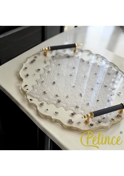 Epoksi Reçine Dantelli Tepsi - Dantelli Siyah Taşlı - Çapı: 30 cm modelleri