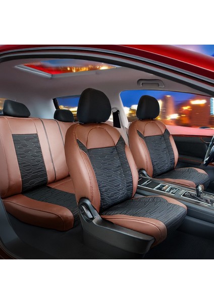 Bmw X6 Deri Detaylı Süet Oto Koltuk Kılıfı Ön Arka Set Premium Tasarım Kahverengi Siyah Fs