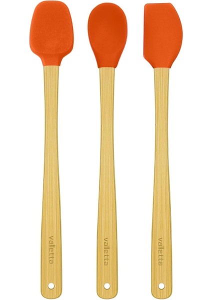 Indigo 3'lü Turuncu Bambu Silikon Spatula Seti Uzun 26 cm VLT1512