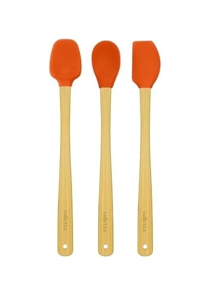 Indigo 3'lü Turuncu Bambu Silikon Spatula Seti Uzun 26 cm VLT1512