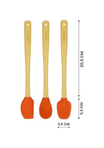 Indigo 3'lü Turuncu Bambu Silikon Spatula Seti Uzun 26 cm VLT1512